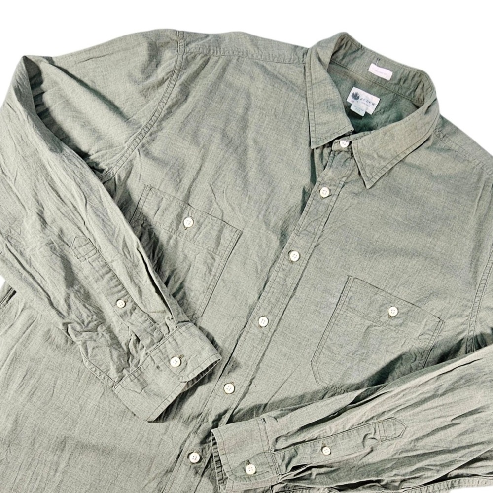 J.Crew Shirt Men XL Tailored Fit Olive Green Cotton Long Sleeve Workwear Pockets